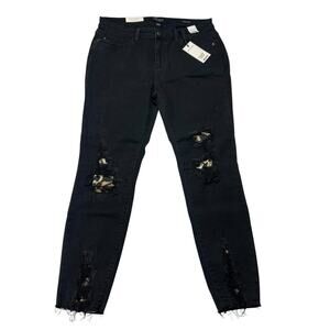 Judy Blue Jeans Black Destroyed Leopard Patch Skinny Jeans Women 13/31 Pants NEW